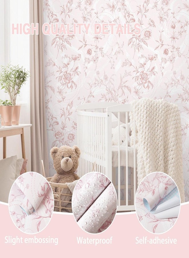 Dimoon Peel and Stick Wallpaper Pink Floral Contact Paper Pink Vintage French Renter Friendly Wallpaper 17.3''x78.7'' Textured Stick on Wall Paper for Bathroom Bedroom Cabinets Removable Vinyl Roll - Image 3